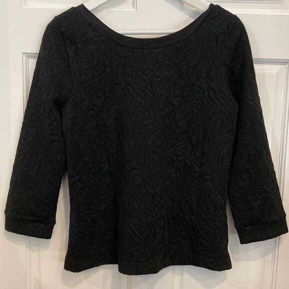 NWT Banana republic, Scoop Jacquard Long Sleeve Top black textured size medium - Picture 3 of 10